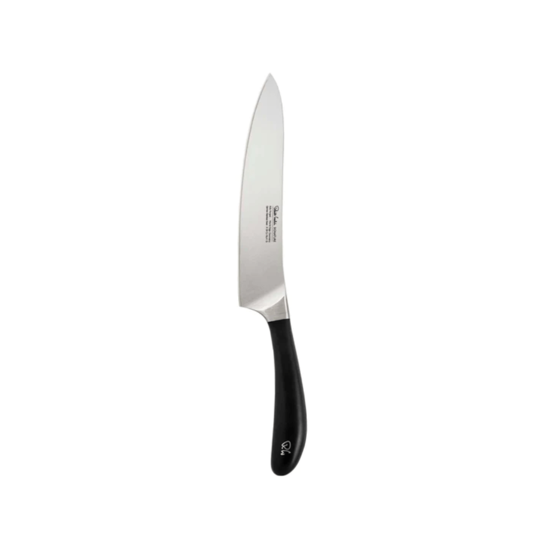 Robert Welch kitchen knife with stainless steel blade and black ergonomic handle
