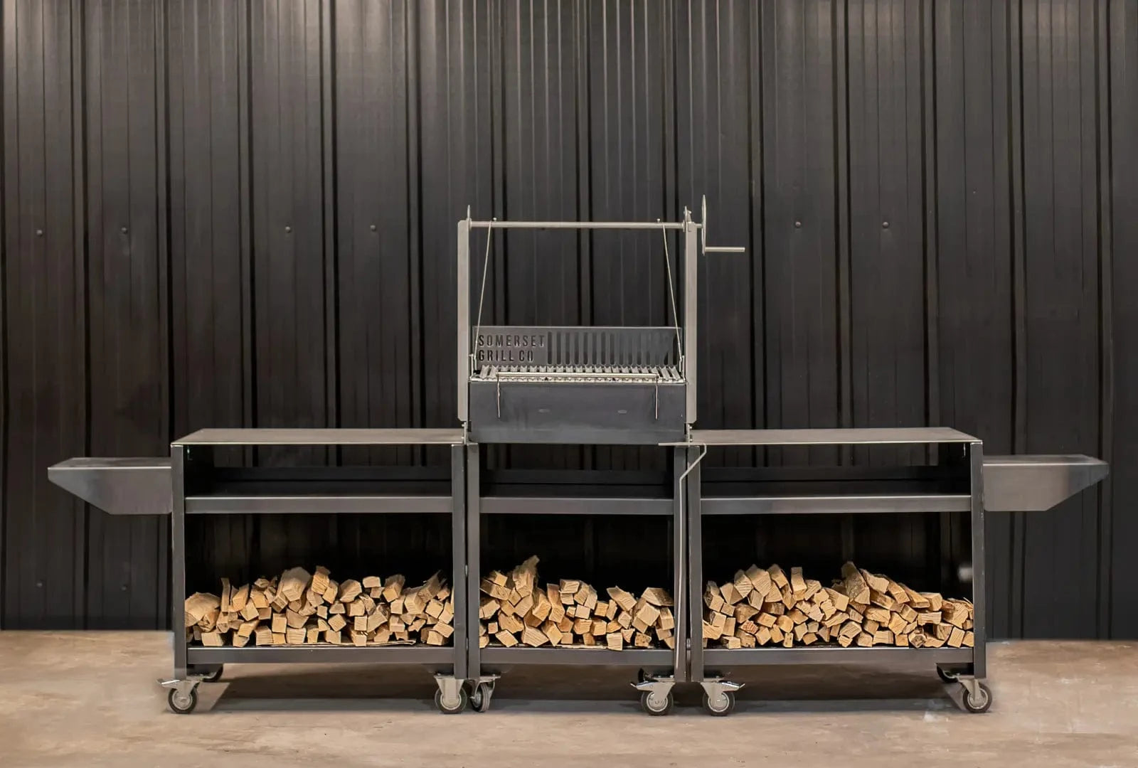 Somerset Grill Co Asado Gunmetal Outdoor Kitchen Bundle  with Argentinian Grill Asado Gunmetal Outdoor Kitchen Bundle