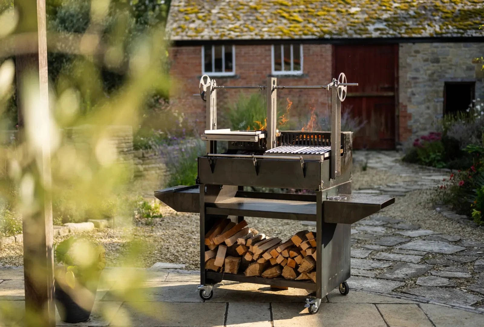 Somerset Grill Co Grande Gunmetal Woodstore stand for an Argentinian Grill Grande Gunmetal Woodstore stand