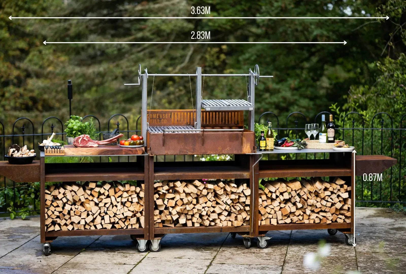 Somerset Grill Co Outdoor Kitchen with an Argentinian Grill Grande Cor-Ten Outdoor Kitchen Bundle