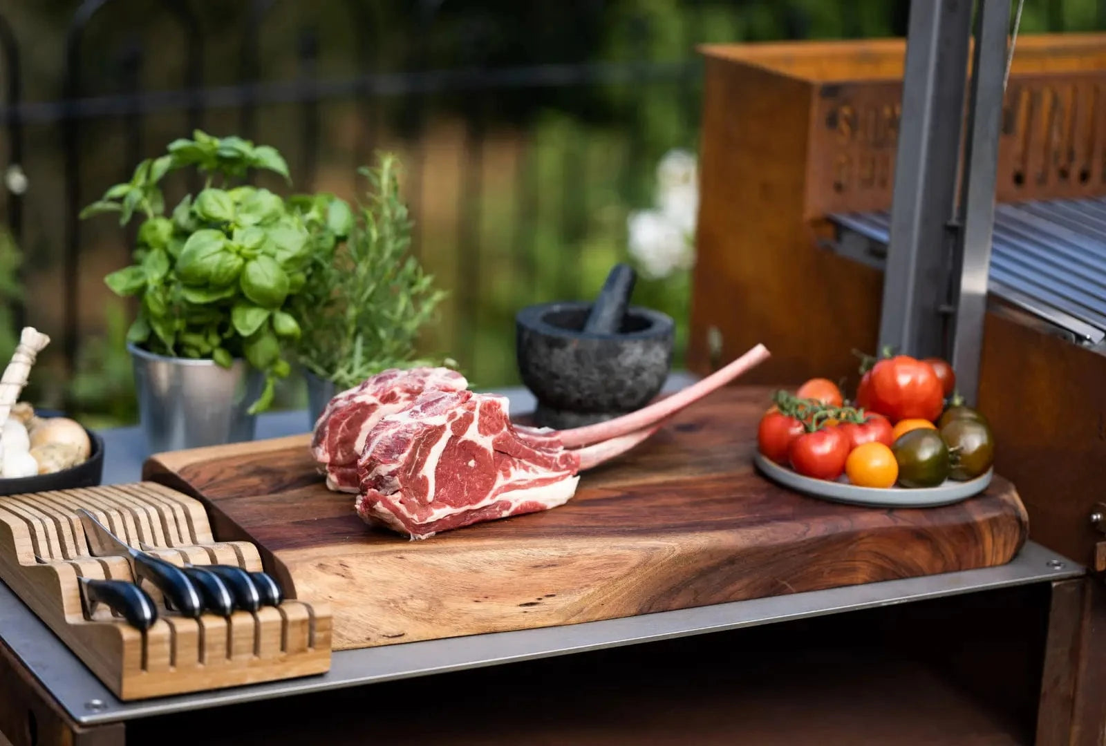 Somerset Grill Co Outdoor Kitchen with an Argentinian Grill Grande Cor-Ten Outdoor Kitchen Bundle