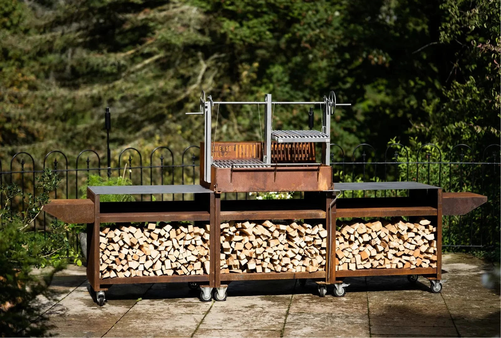 Somerset Grill Co Outdoor Kitchen with an Argentinian Grill Grande Cor-Ten Outdoor Kitchen Bundle