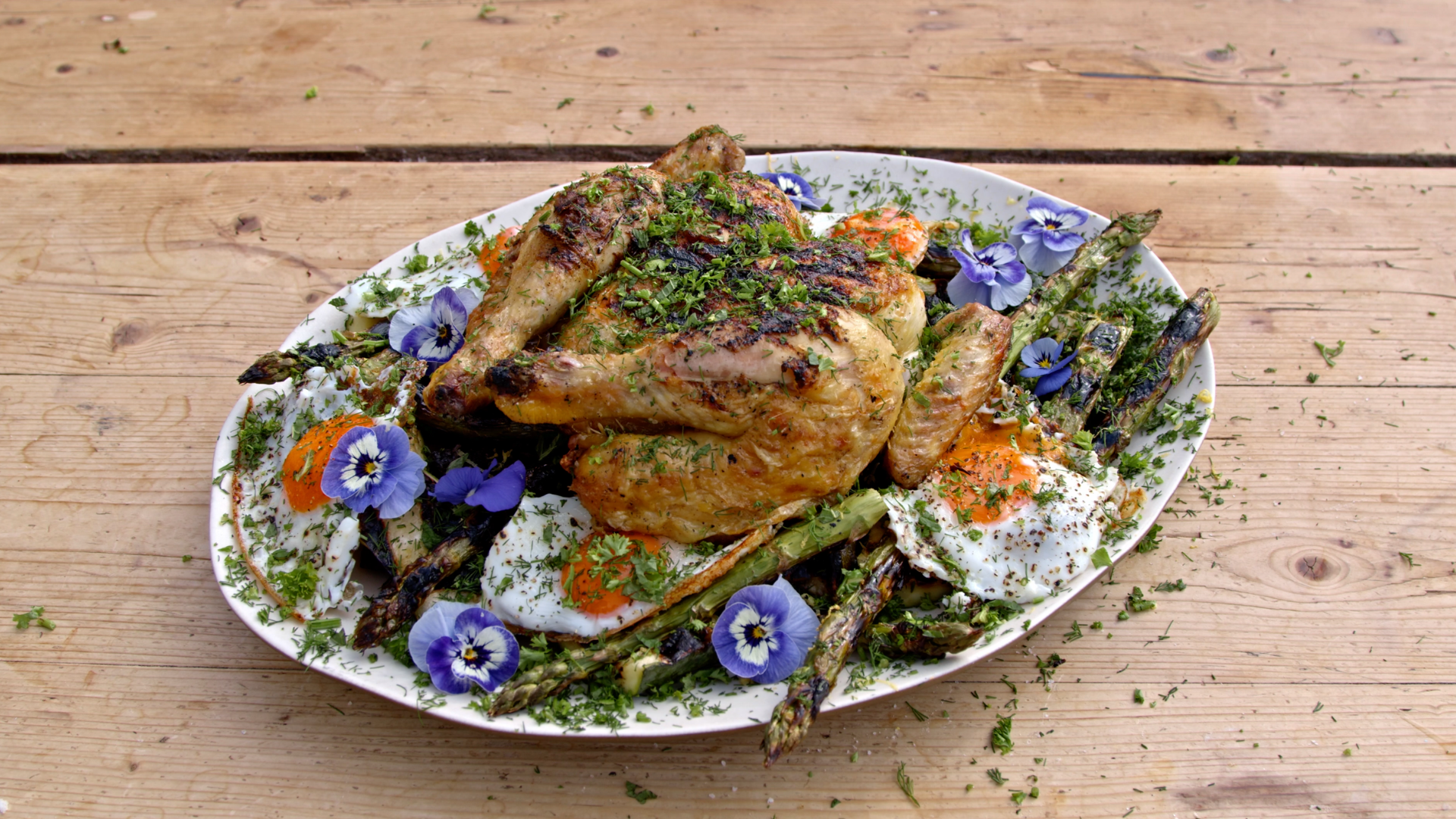 Spatchcock Chicken, Grilled Veg and Eggs - Recipe by Abby Allen