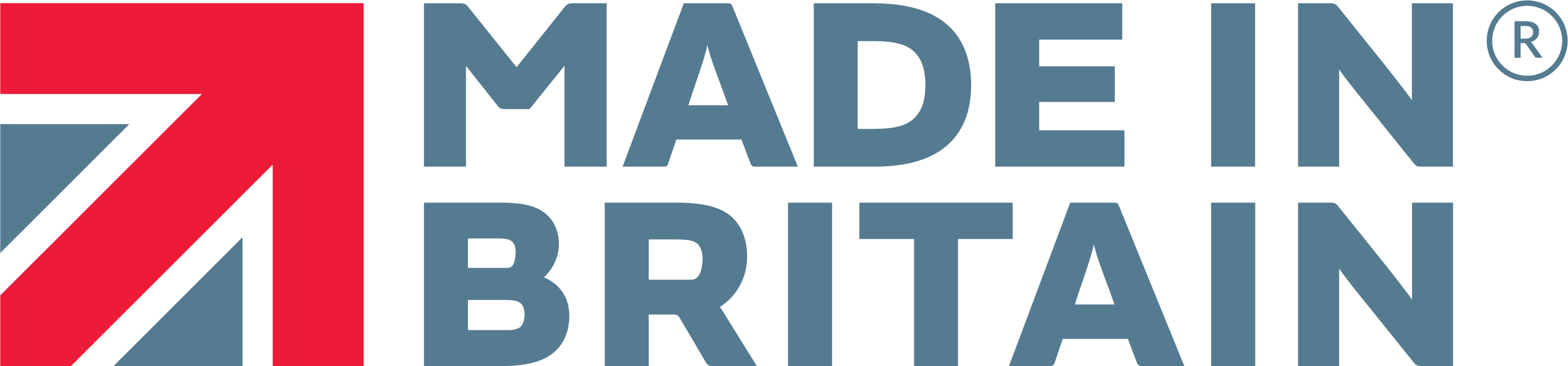 Made in Britain logo with red arrow and blue text on a white background